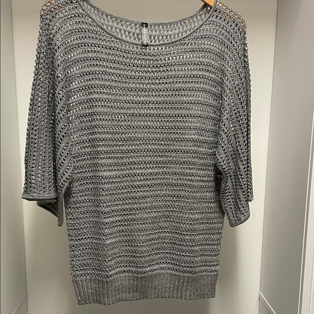 Massini Open Weave Metallic Silver Knit Sweater Size M